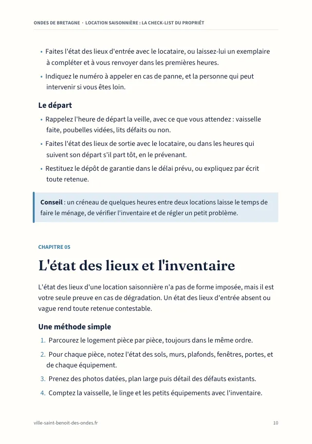 Aperçu de la page 10 de l'ebook Location saisonnière : la check-list du propriétaire