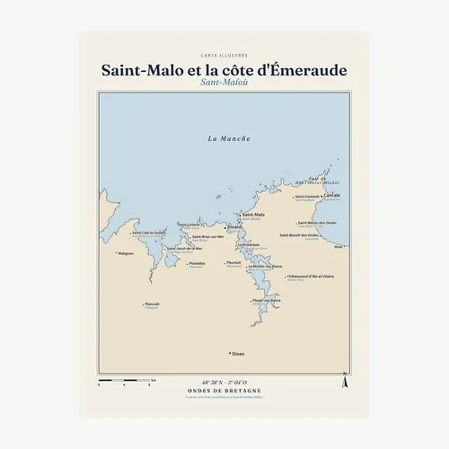 Affiche carte de Saint-Malo et de la côte d'Émeraude