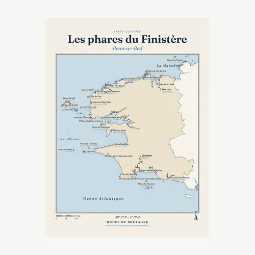 Affiche carte des phares du Finistère